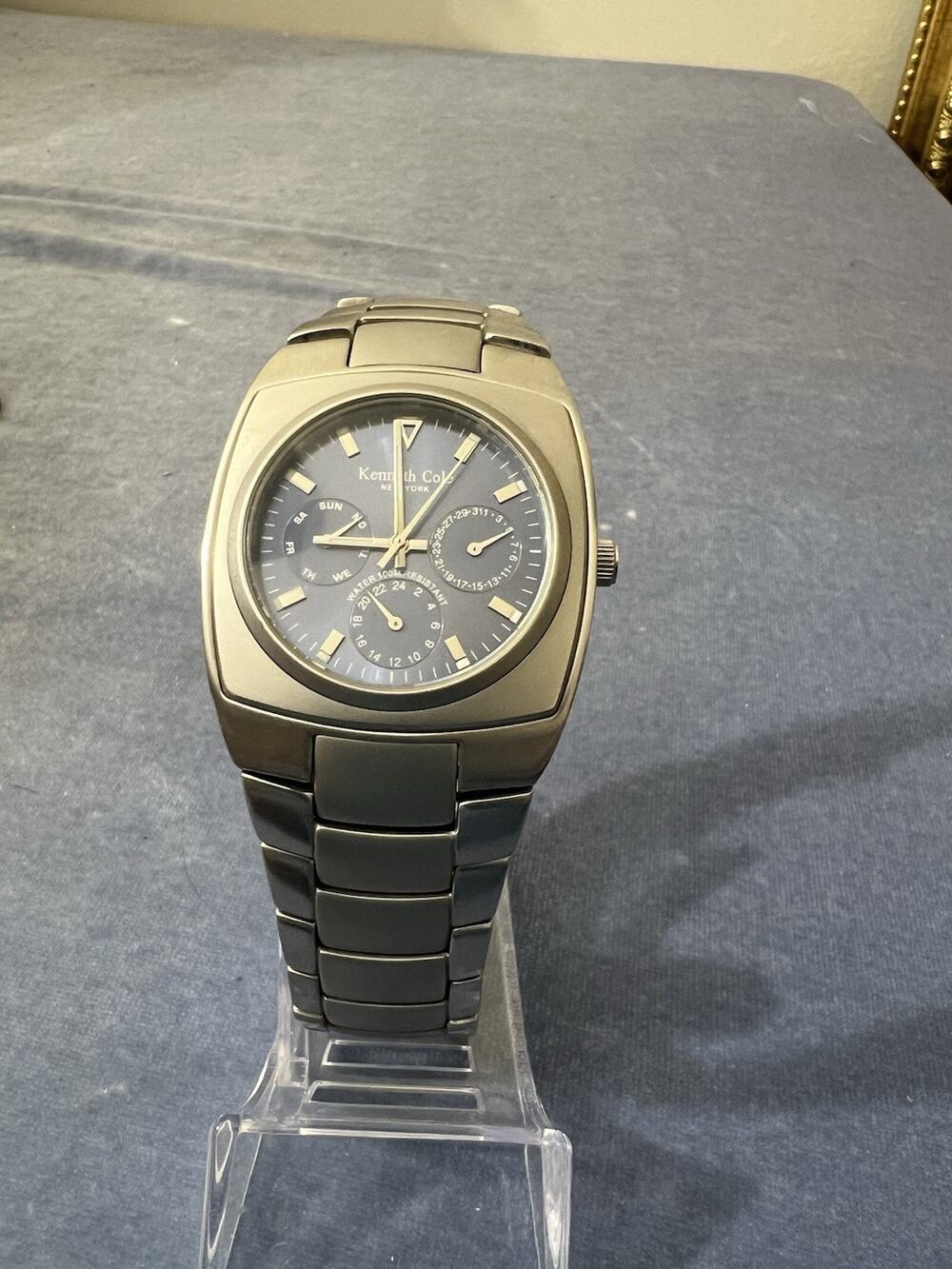 Kenneth Cole New York Blue Dial Watch Day Date 24 Hour New Battery Working